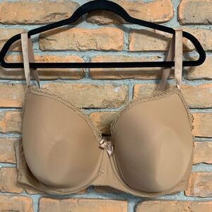 Paramour Womens 40DD Bra‎ Brown Lightly Lined Underwire T-Shirt Picot Lace Trim